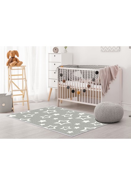Antialerjik Kaymaz Taban Yıkanabilir Çocuk Odası Halısı 2123 Gri 80X120 cm
