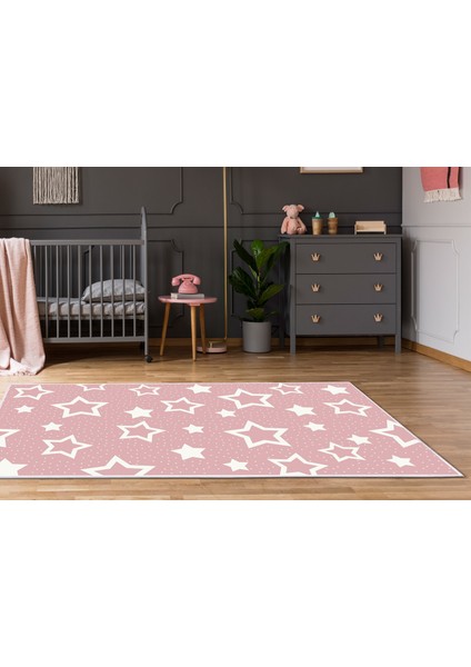Antialerjik Kaymaz Taban Yıkanabilir Çocuk Odası Halısı 2123 Pudra 100X160 cm