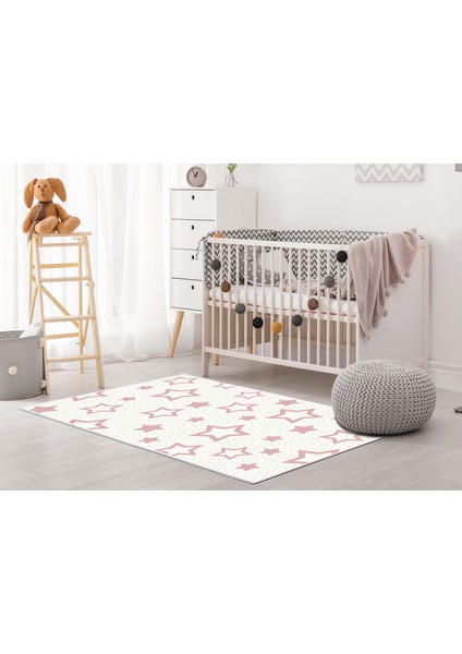 Antialerjik Kaymaz Taban Yıkanabilir Çocuk Odası Halısı 2123 Pudra 2 80X120 cm