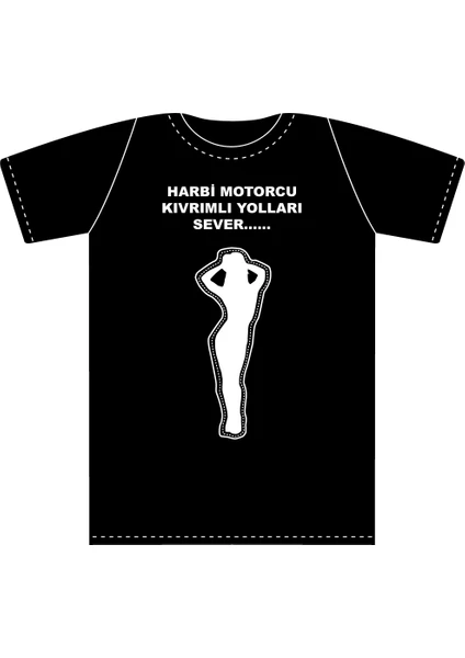 Harbi Motorcu T-Shirt Kıvrımlı  (Siyah)