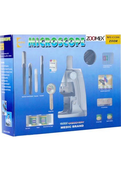 MPZ-C1200 Mikroskop Set - 1200 Kat Büyütme - Eğitici ve Öğretici - Geleceğin Bilim İnsanı Olun!