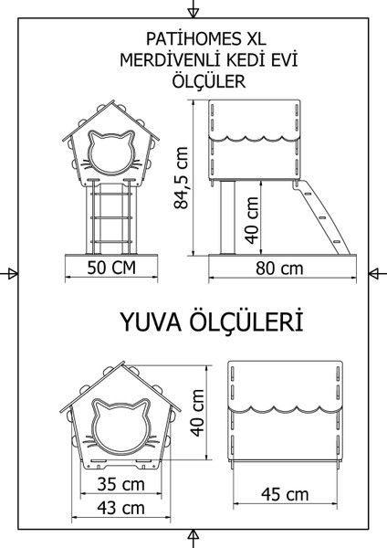 Patihomes XL Merdivenli Kedi Evi Tırmalamalı Bej