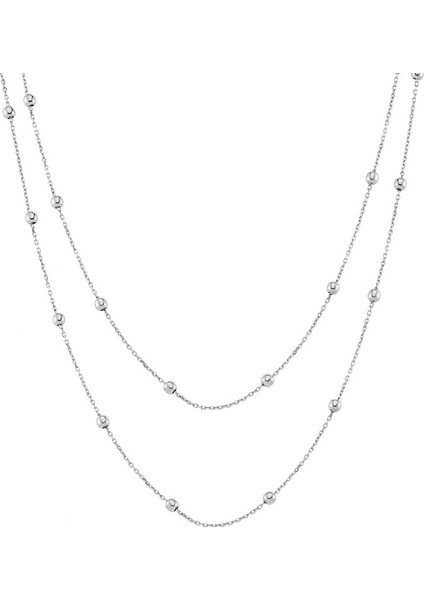 Alk1599 925 Ayar Gümüş Toplu Zincir İkili Kolye 50 Cm