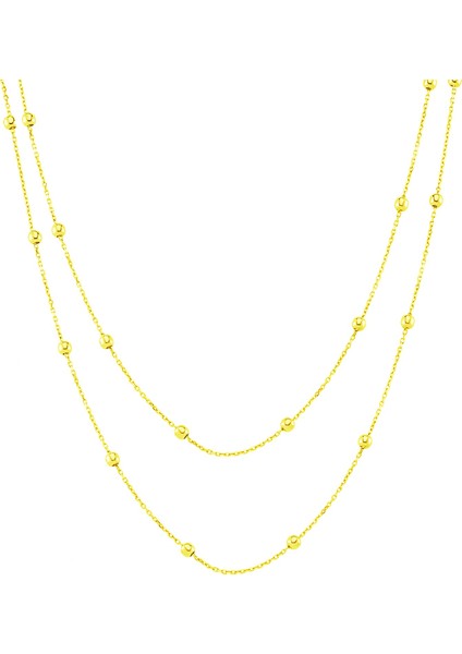 Alk1602 925 Ayar Gümüş Toplu Zincir İkili Kolye 50 Cm