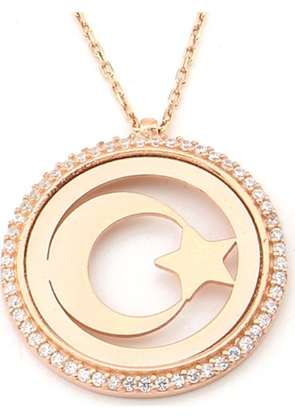 Gümüş Çerçeveli Ay Yildiz Kolye