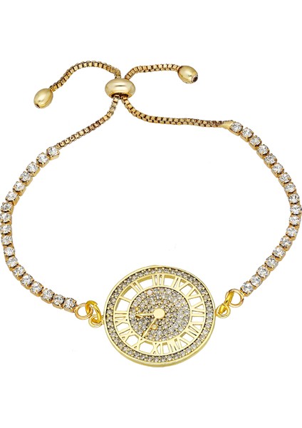 Altın Kaplama Bayan Zirkon Taşlı Saat Modeli Bileklik Ps0654