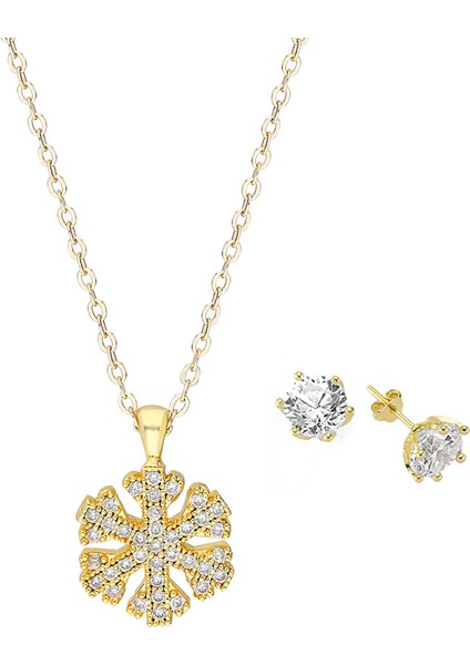 Altın Kaplama Zirkon Taşlı Kartanesi Kolye Küpe Set Ps0666