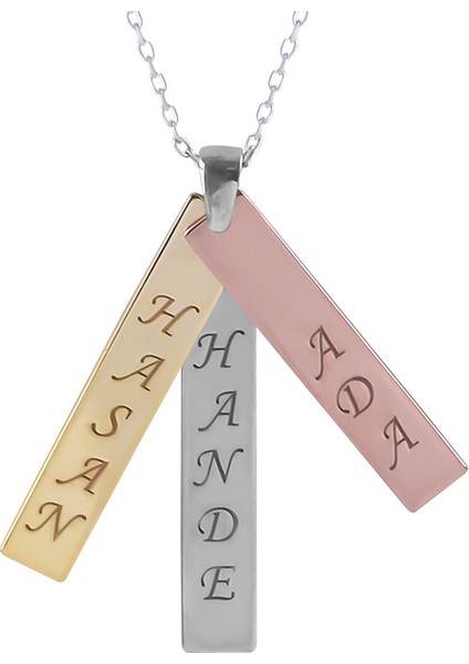 Kişiye Özel 3 İsimli Gümüş Kolye Glr672