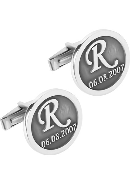 Kişiye Özel Harfli Ve Tarihli Gümüş Erkek Kol Düğmesi Glr852
