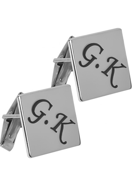 Kişiye Özel Harfli Gümüş Erkek Kol Düğmesi Glr869