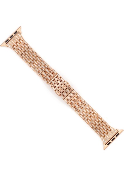 Apple Watch Uyumlu İçin 42-44 mm Özel Pırlanta Görünümlü Rose Gold Kordon