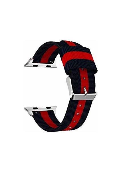 Apple Watch Uyumlu İçin 38-40 mm Pantheon Şeritli Siyah Kırmızı Kayış