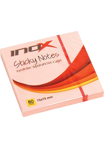 İnox 75X75 Yapışkanlı Not Kağıdı Fosforlu Pembe 80 Yp.