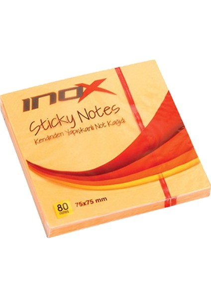 İnox 75X75 Yapışkanlı Not Kağıdı Fosforlu Turuncu 80 Yp.