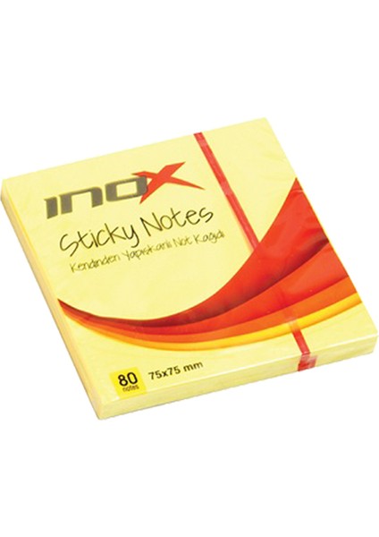 İnox 75X75 Yapışkanlı Not Kağıdı Fosforlu Sarı 80 Yp.
