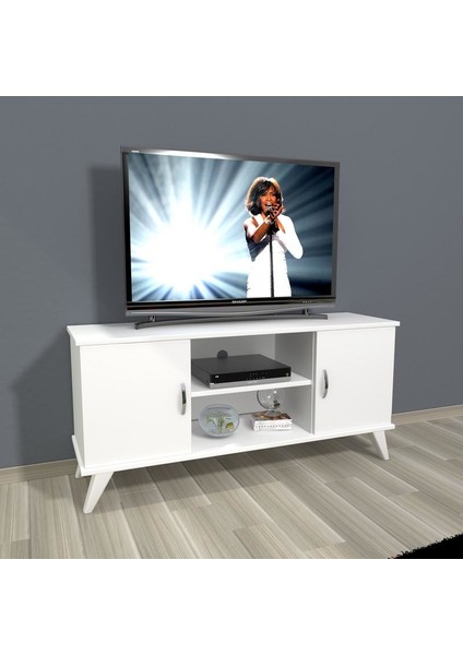 Eko 120 Slm Retro Tv Ünitesi Tv Sehpası Parlak Beyaz