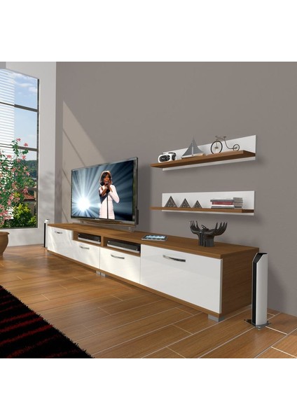 Eko 220R Mdf Tv Ünitesi Tv Sehpası Ceviz Beyaz