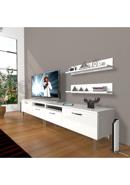 Eko 220R Slm Krom Ayaklı Tv Ünitesi Tv Sehpası Parlak Beyaz