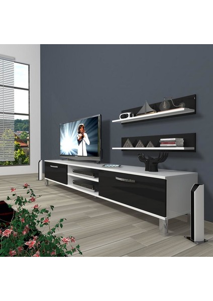 Eko 4 Mdf Dvd Krom Ayaklı Tv Ünitesi Tv Sehpası Beyaz Siyah