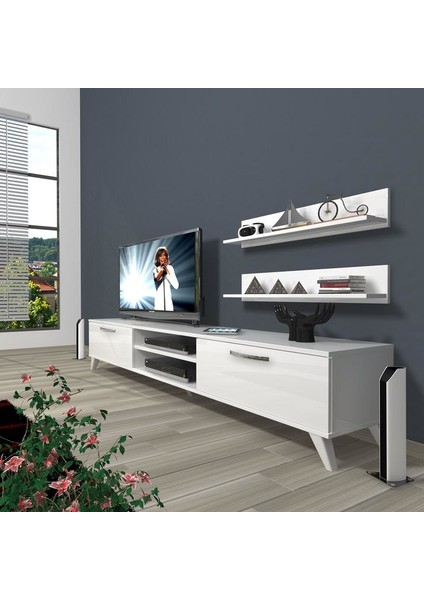Eko 4 Mdf Dvd Retro Tv Ünitesi Tv Sehpası Parlak Beyaz