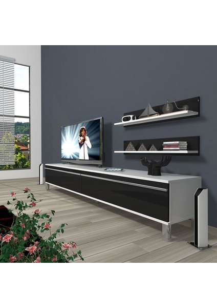 Eko 4 Mdf Std Krom Ayaklı Tv Ünitesi Tv Sehpası Beyaz Siyah