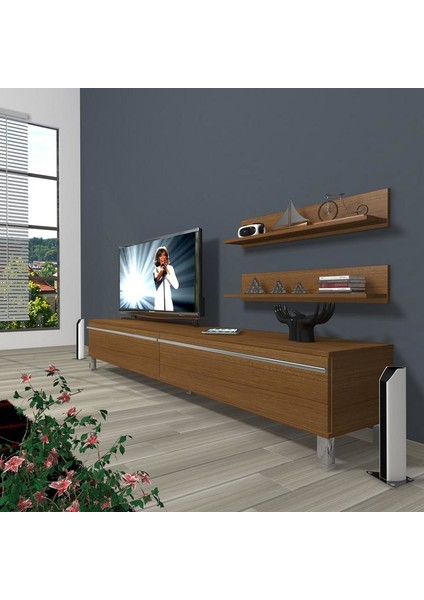 Eko 4 Mdf Std Krom Ayaklı Tv Ünitesi Tv Sehpası Naturel Ceviz