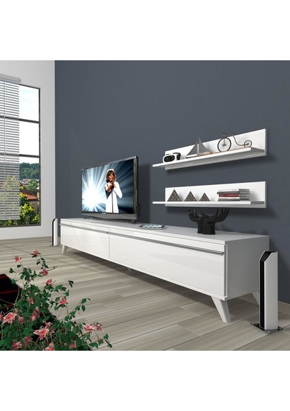 Eko 4 Mdf Std Retro Tv Ünitesi Tv Sehpası Parlak Beyaz