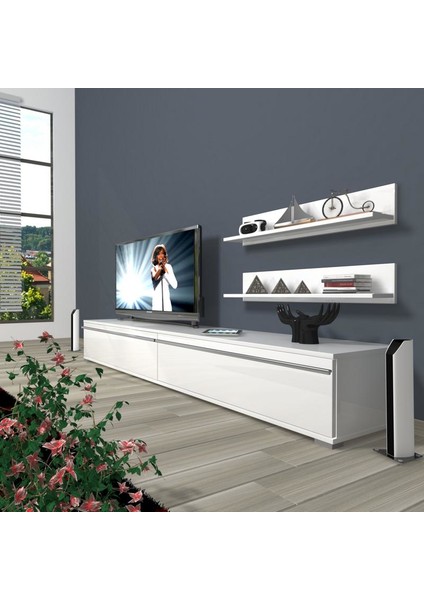 Eko 4 Mdf Std Tv Ünitesi Tv Sehpası Parlak Beyaz