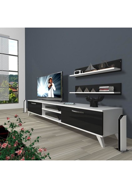 Eko 4 Slm Dvd Retro Tv Ünitesi Tv Sehpası Beyaz Siyah