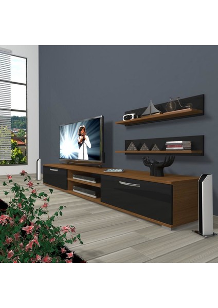 Eko 4 Slm Dvd Tv Ünitesi Tv Sehpası Ceviz Siyah