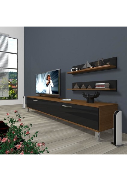 Eko 4 Slm Std Krom Ayaklı Tv Ünitesi Tv Sehpası Ceviz Siyah