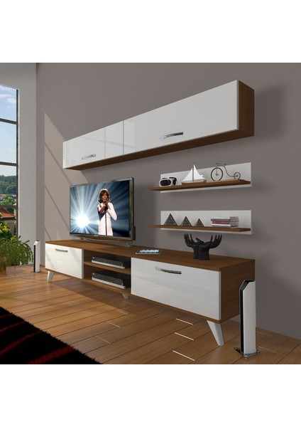 Eko 5 Mdf Dvd Retro Tv Ünitesi Tv Sehpası Ceviz Beyaz
