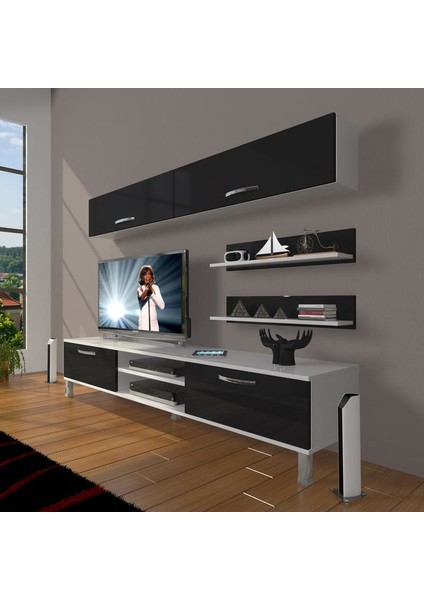 Eko 5 Slm Dvd Krom Ayaklı Tv Ünitesi Tv Sehpası Beyaz Siyah