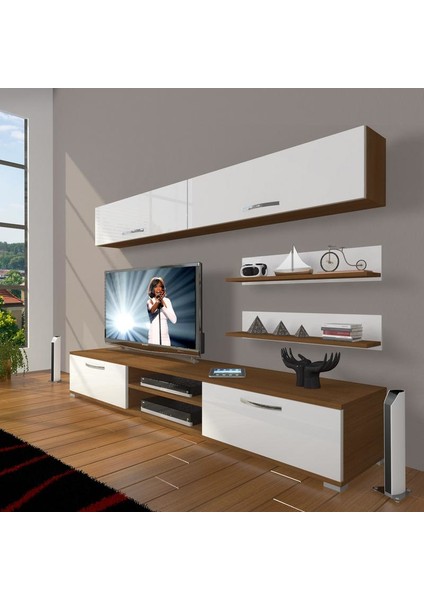 Eko 5 Slm Dvd Tv Ünitesi Tv Sehpası Ceviz Beyaz