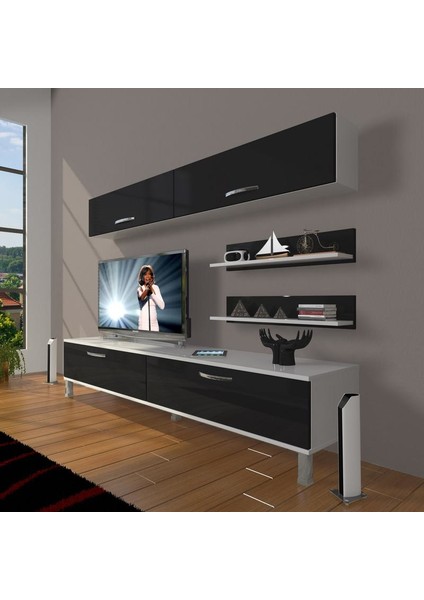 Eko 5 Slm Std Krom Ayaklı Tv Ünitesi Tv Sehpası Beyaz Siyah