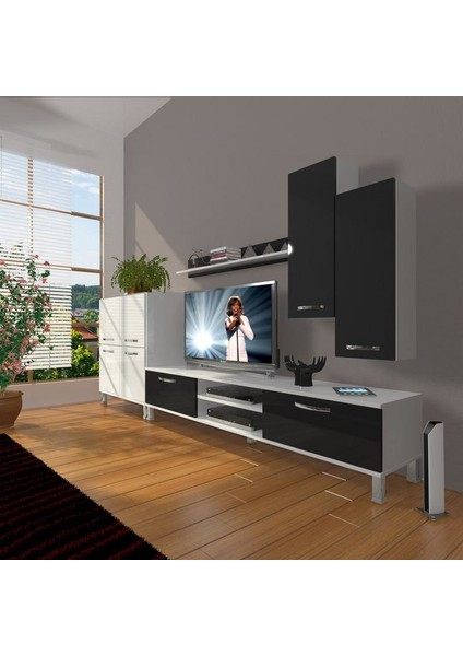 Eko 6 Mdf Dvd Krom Ayaklı Tv Ünitesi Tv Sehpası Beyaz Siyah