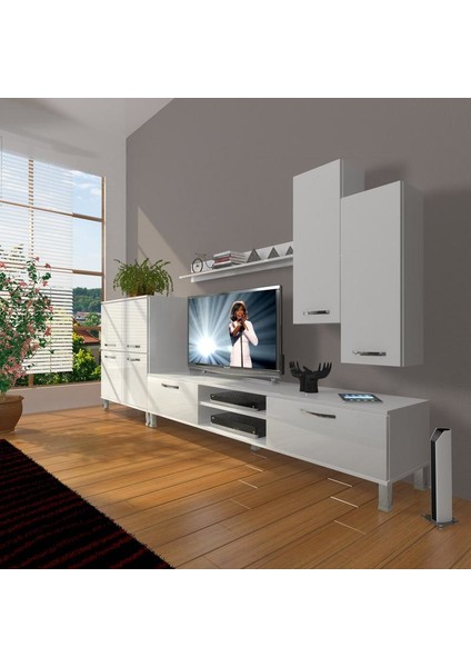 Eko 6 Mdf Dvd Krom Ayaklı Tv Ünitesi Tv Sehpası Parlak Beyaz