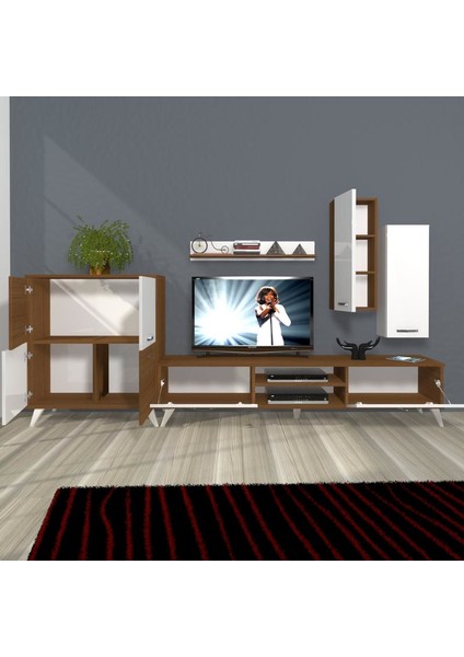 Eko 6 Mdf Dvd Retro Tv Ünitesi Tv Sehpası Beyaz Ceviz