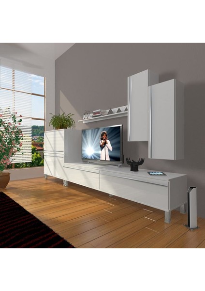 Eko 6 Mdf Std Krom Ayaklı Tv Ünitesi Tv Sehpası Parlak Beyaz
