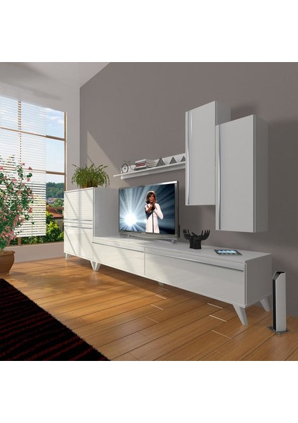 Eko 6 Mdf Std Retro Tv Ünitesi Tv Sehpası Parlak Beyaz