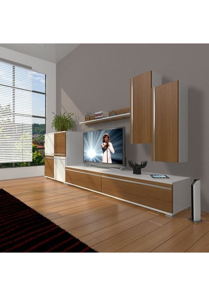 Eko 6 Mdf Std Tv Ünitesi Tv Sehpası Beyaz Ceviz