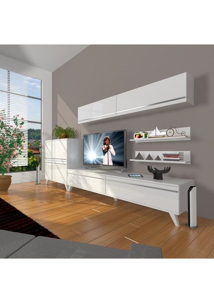 Eko 6Y Mdf Std Retro Tv Ünitesi Tv Sehpası Parlak Beyaz