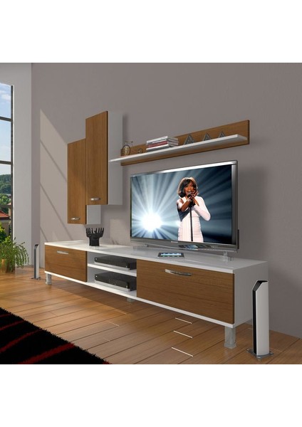 Eko 7 Mdf Dvd Krom Ayaklı Tv Ünitesi Tv Sehpası Beyaz Ceviz