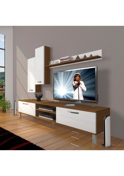 Eko 7 Mdf Dvd Krom Ayaklı Tv Ünitesi Tv Sehpası Ceviz Beyaz