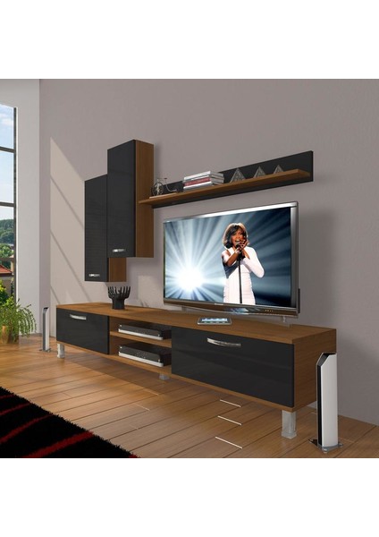 Eko 7 Mdf Dvd Krom Ayaklı Tv Ünitesi Tv Sehpası Ceviz Siyah