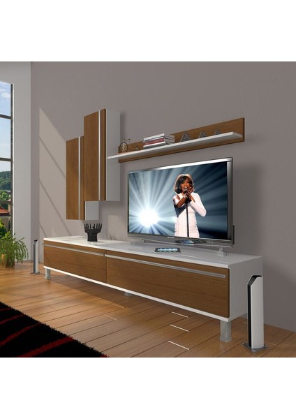 Eko 7 Mdf Std Krom Ayaklı Tv Ünitesi Tv Sehpası Beyaz Ceviz