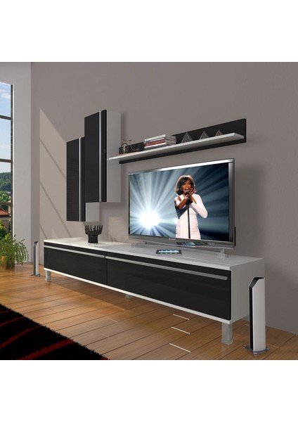 Eko 7 Mdf Std Krom Ayaklı Tv Ünitesi Tv Sehpası Beyaz Siyah
