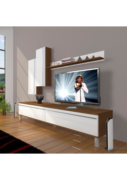 Eko 7 Mdf Std Krom Ayaklı Tv Ünitesi Tv Sehpası Ceviz Beyaz