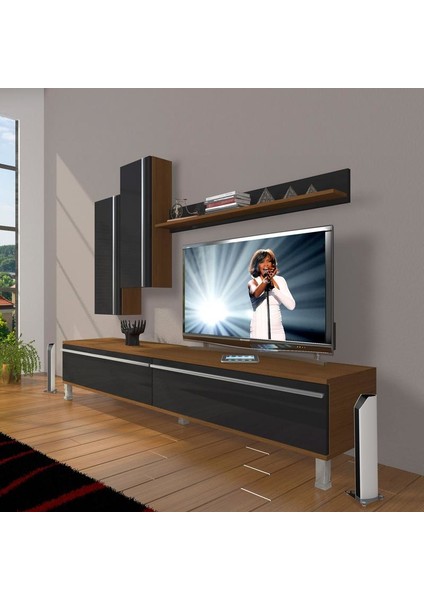 Eko 7 Mdf Std Krom Ayaklı Tv Ünitesi Tv Sehpası Ceviz Siyah