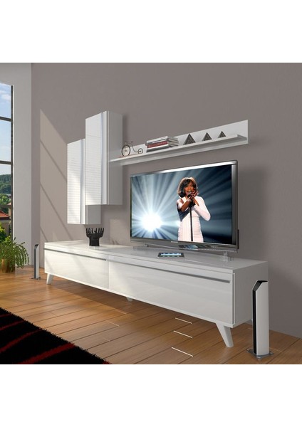 Eko 7 Mdf Std Retro Tv Ünitesi Tv Sehpası Parlak Beyaz